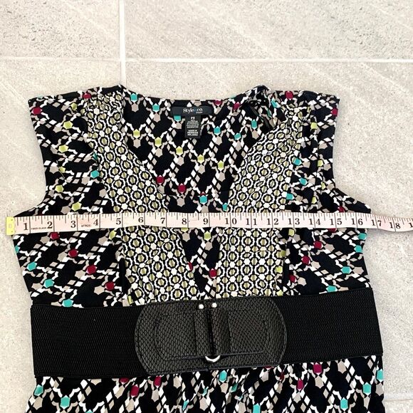 Style & Co Petite Multicolored Sleeveless Dress Faux Belt Women's Size PS - Picture 3 of 4
